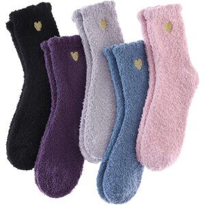 Women's Fuzzy Socks Cozy Fluffy Warm Slipper Socks Microfiber Soft Blue Purple
